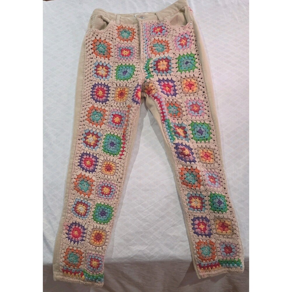 Free People Crochet Granny Square Zuri Mom Jeans-27-$198 MSRP